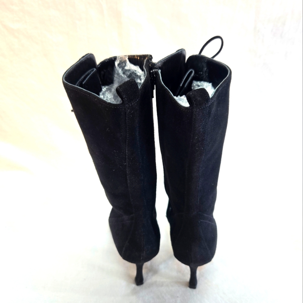 Manolo Blahnik Women's Size 35 Black Suede Zip-up Tie Stiletto Boots - Picture 5 of 7